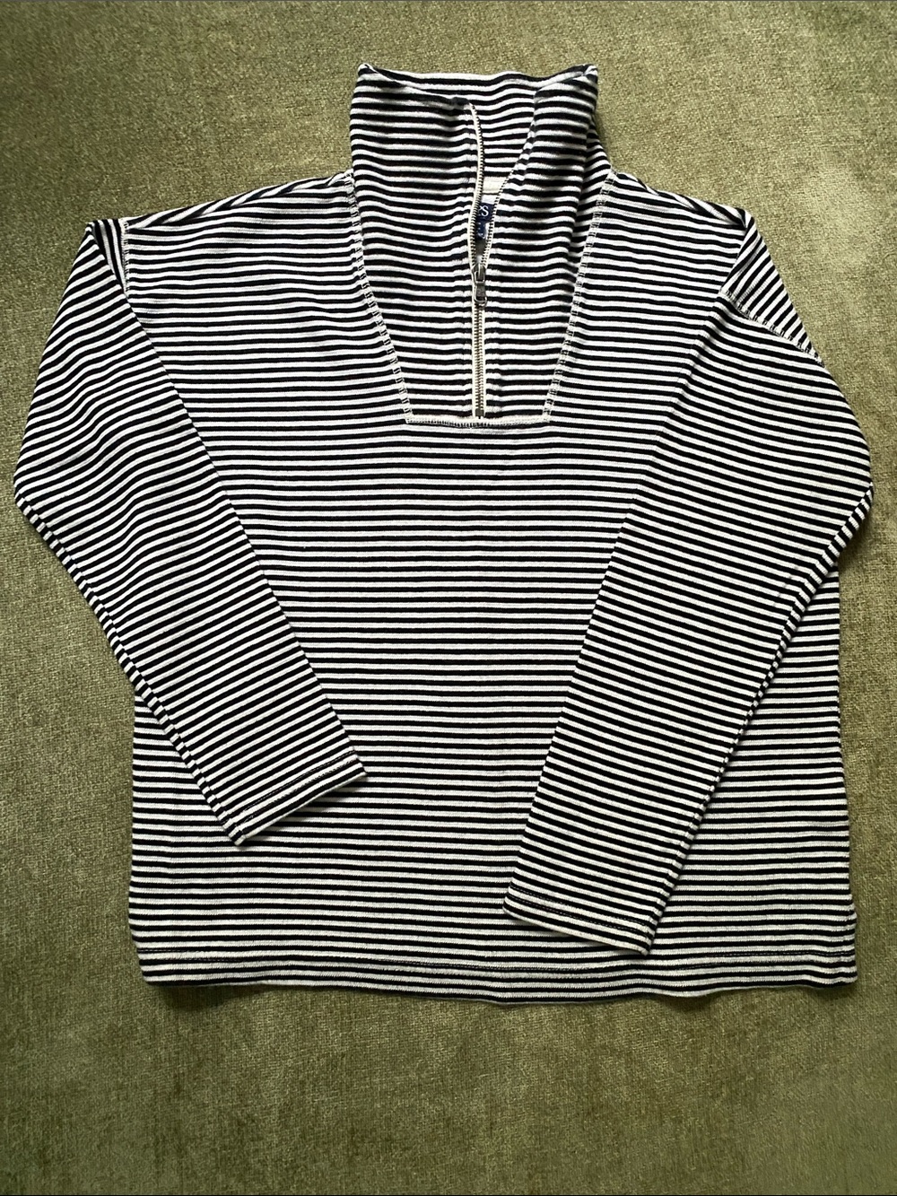 Chaps Black & White Striped Quarter-Zip Pullover